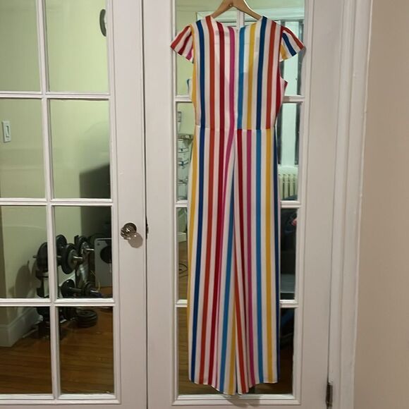 Color me Courtney rainbow multi stripe Sheree cap sleeve wide leg jumpsuit - Picture 3 of 13